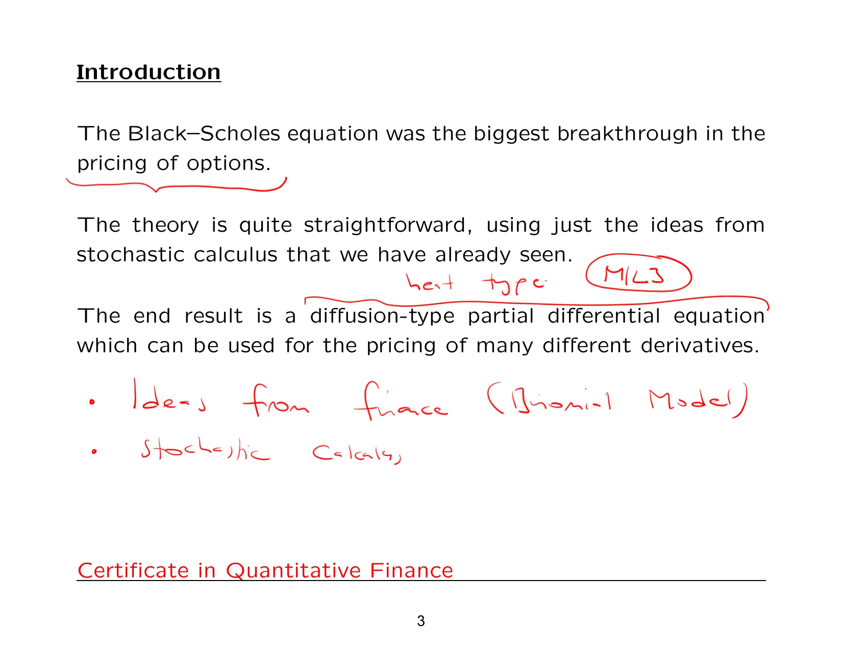 Introduction — with the lecturer's notes
