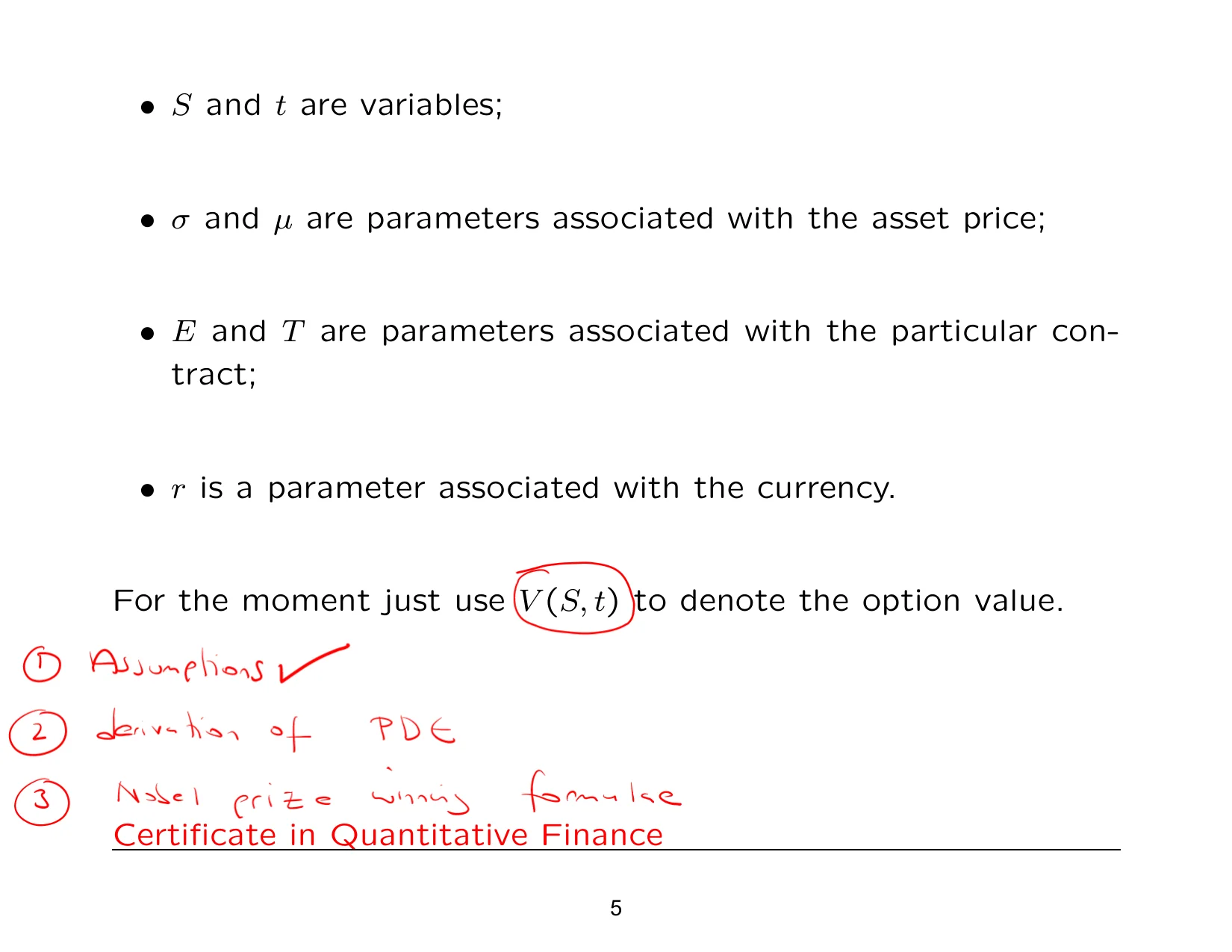 • S and t are variables; — with the lecturer's notes