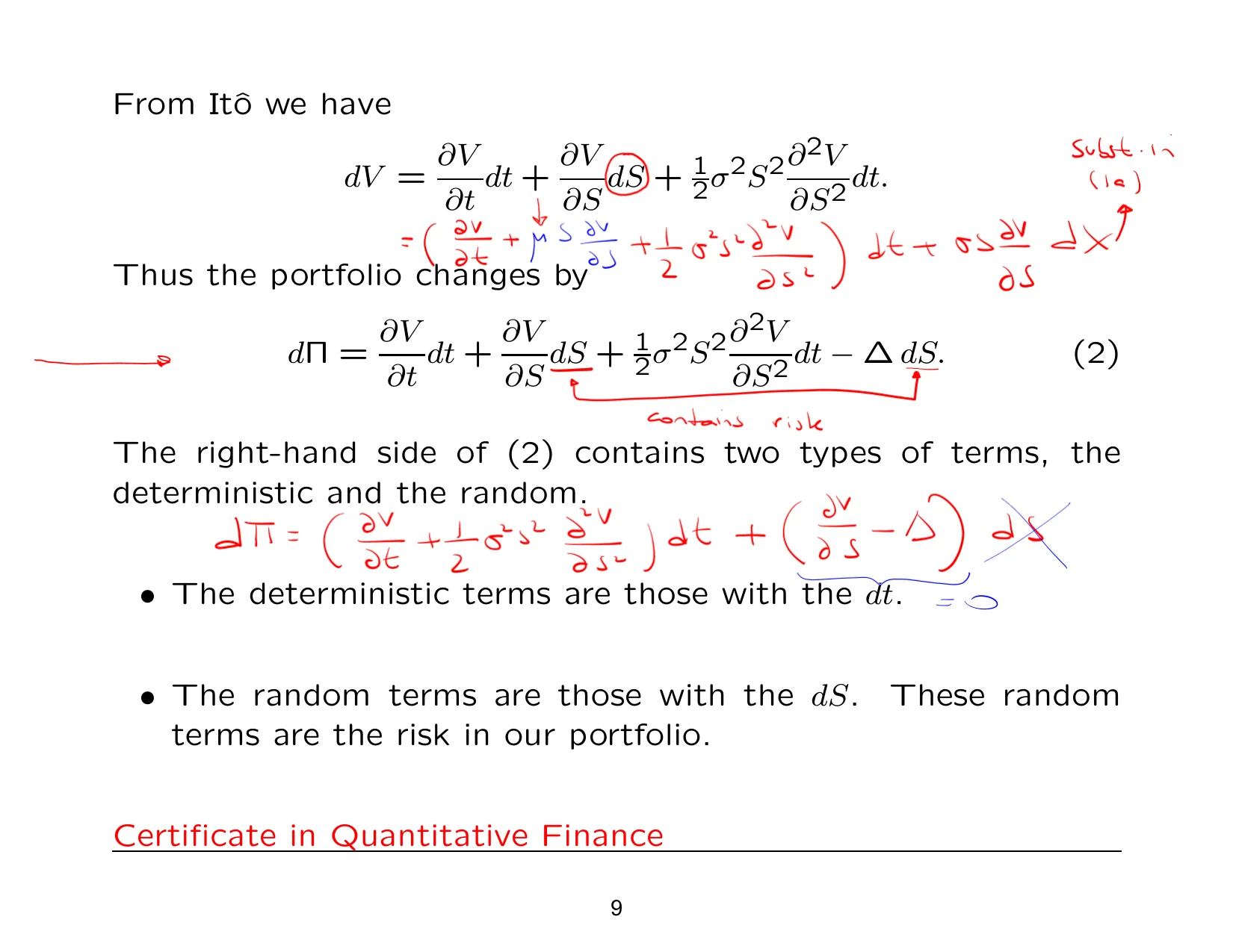 From Itˆo we have — with the lecturer's notes