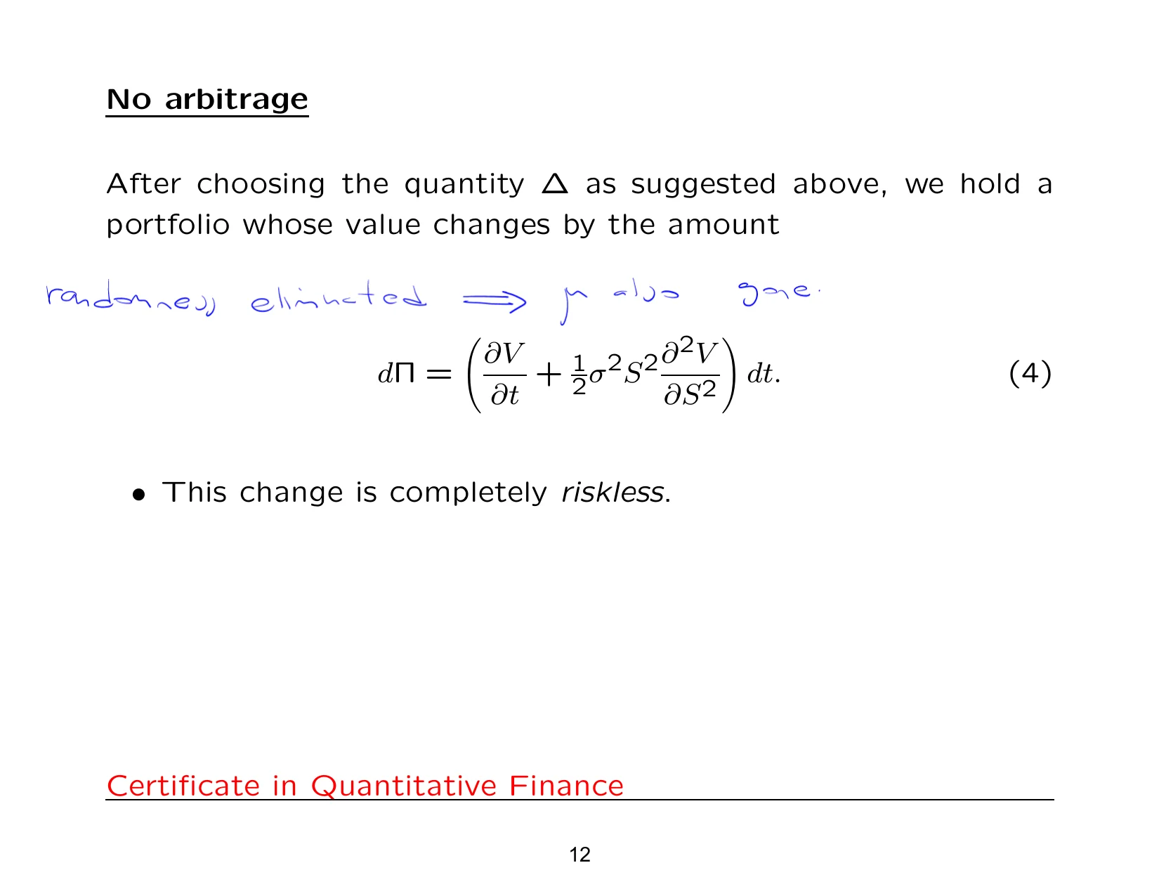 No arbitrage — with the lecturer's notes