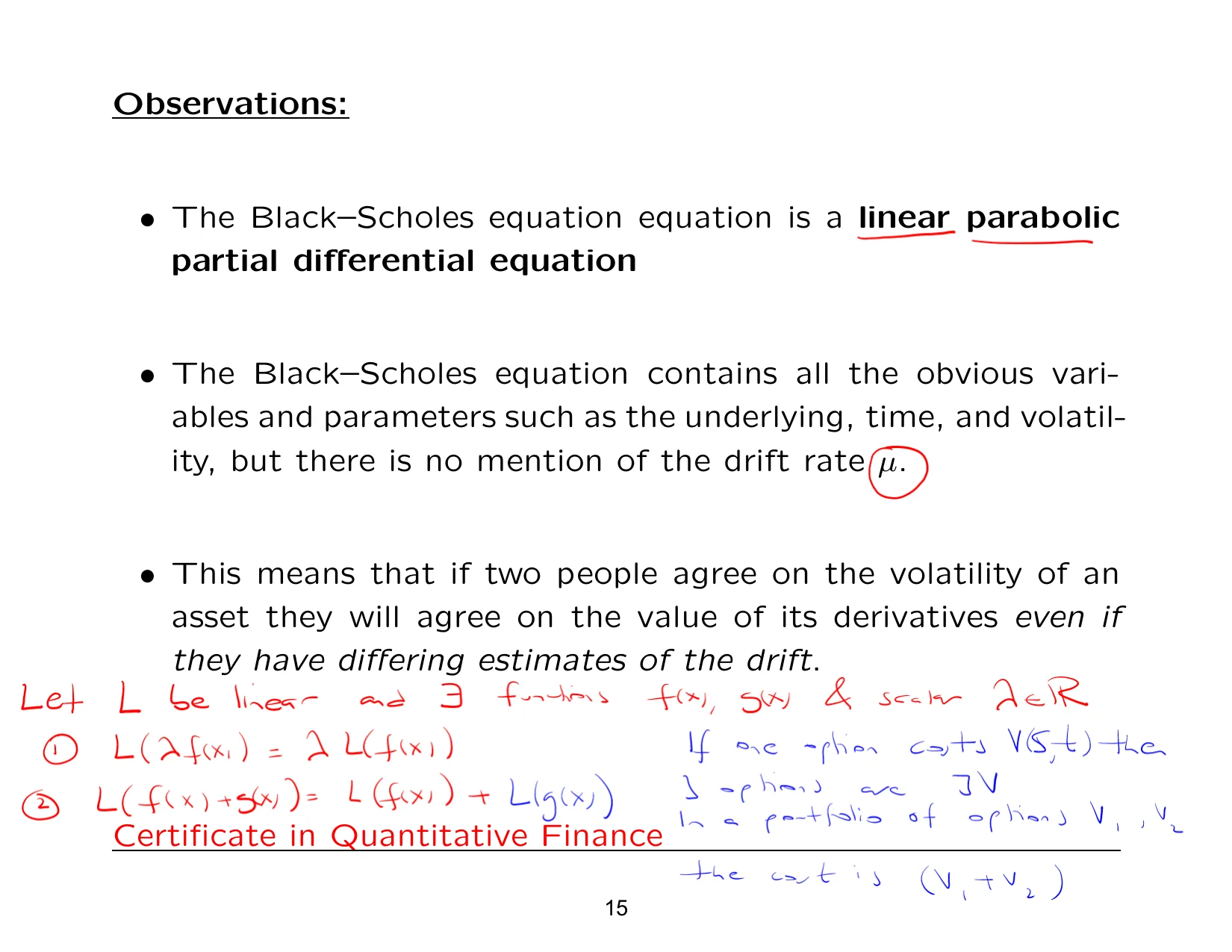 Observations: — with the lecturer's notes