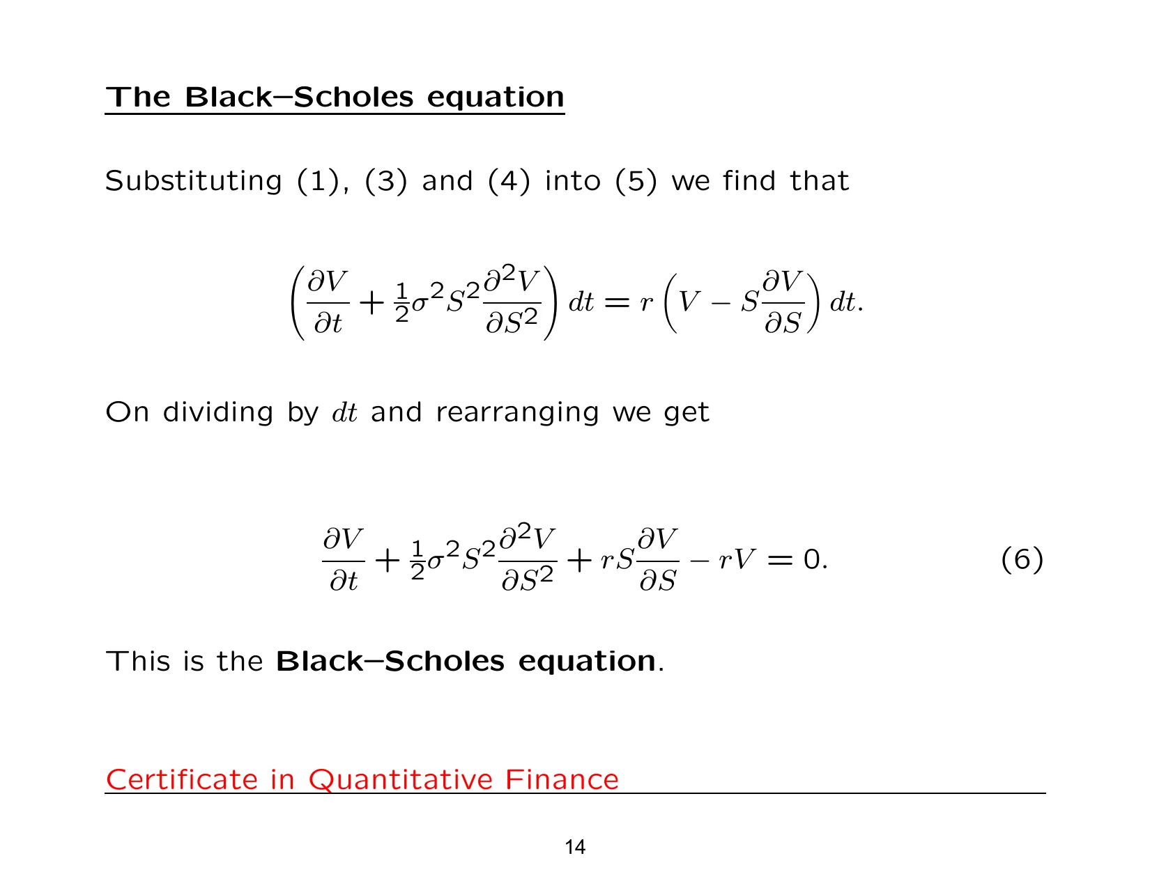 The Black–Scholes equation
