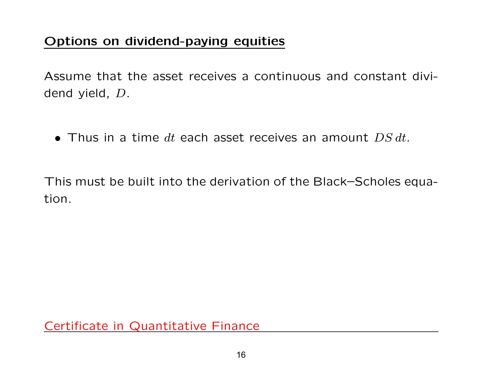 Options on dividend-paying equities