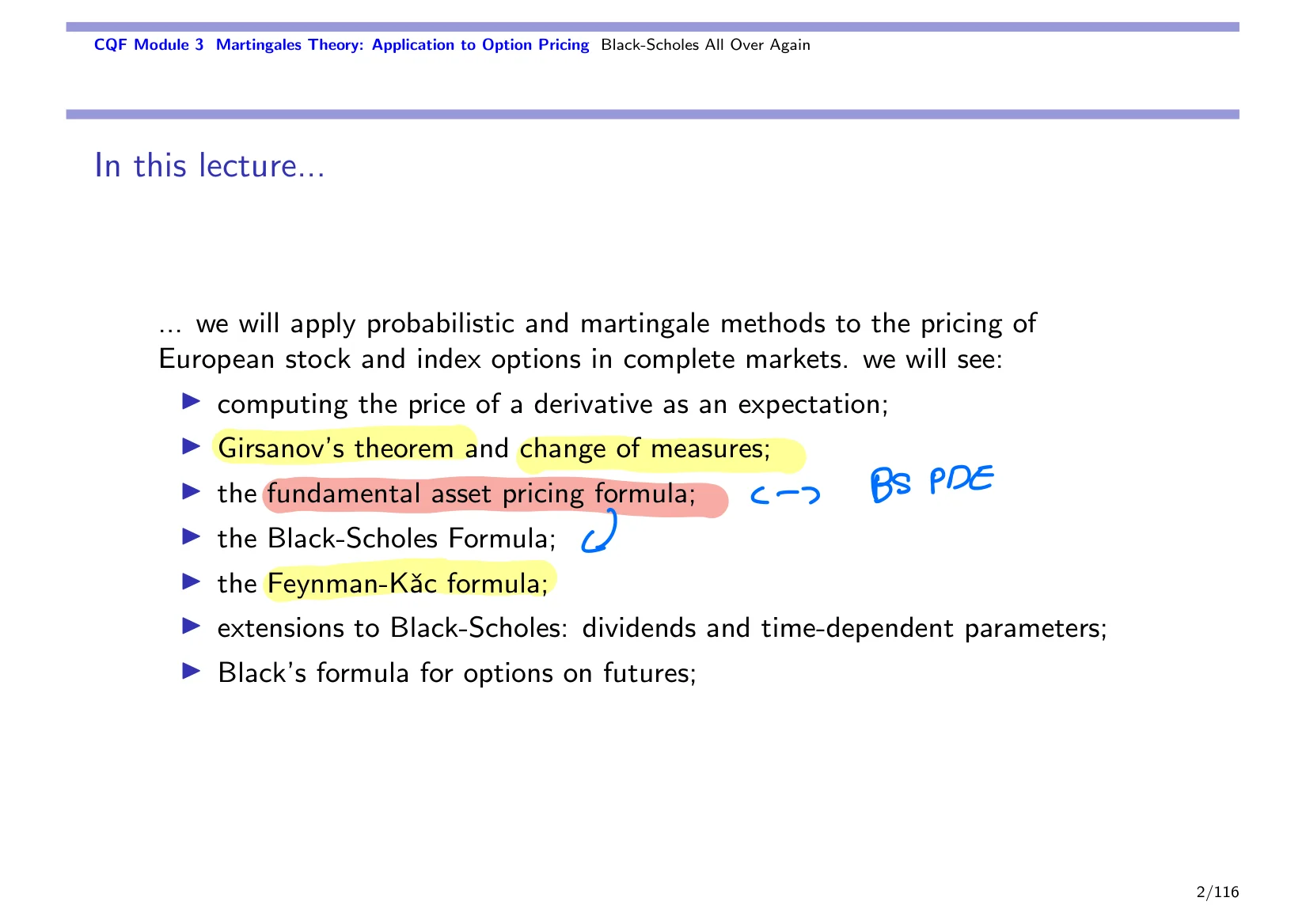 CQF Module 3 Martingales Theory: Application to Option Pricing Black-Scholes All Over Again — with the lecturer's notes
